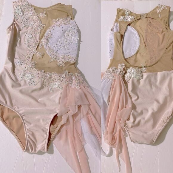 Glamour solo dance costume blush pink lace lyrical rhinestones SA-Small adult - Picture 3 of 14